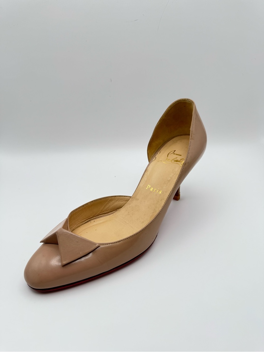 Christian Louboutin Nude Patent Leather D’Orsay Bow Pumps Heels EU 38 - Picture 2 of 6